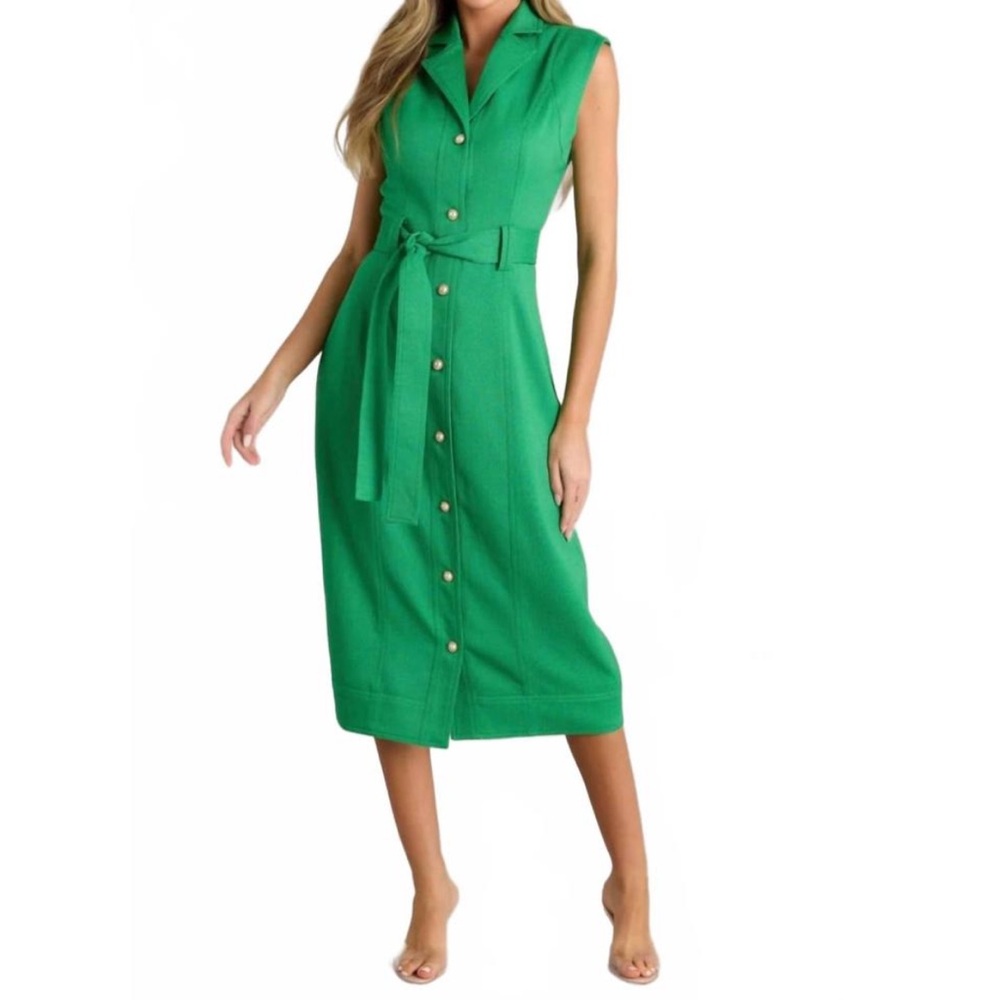 Prosperina Sleeveless Green Button-Down Dress
